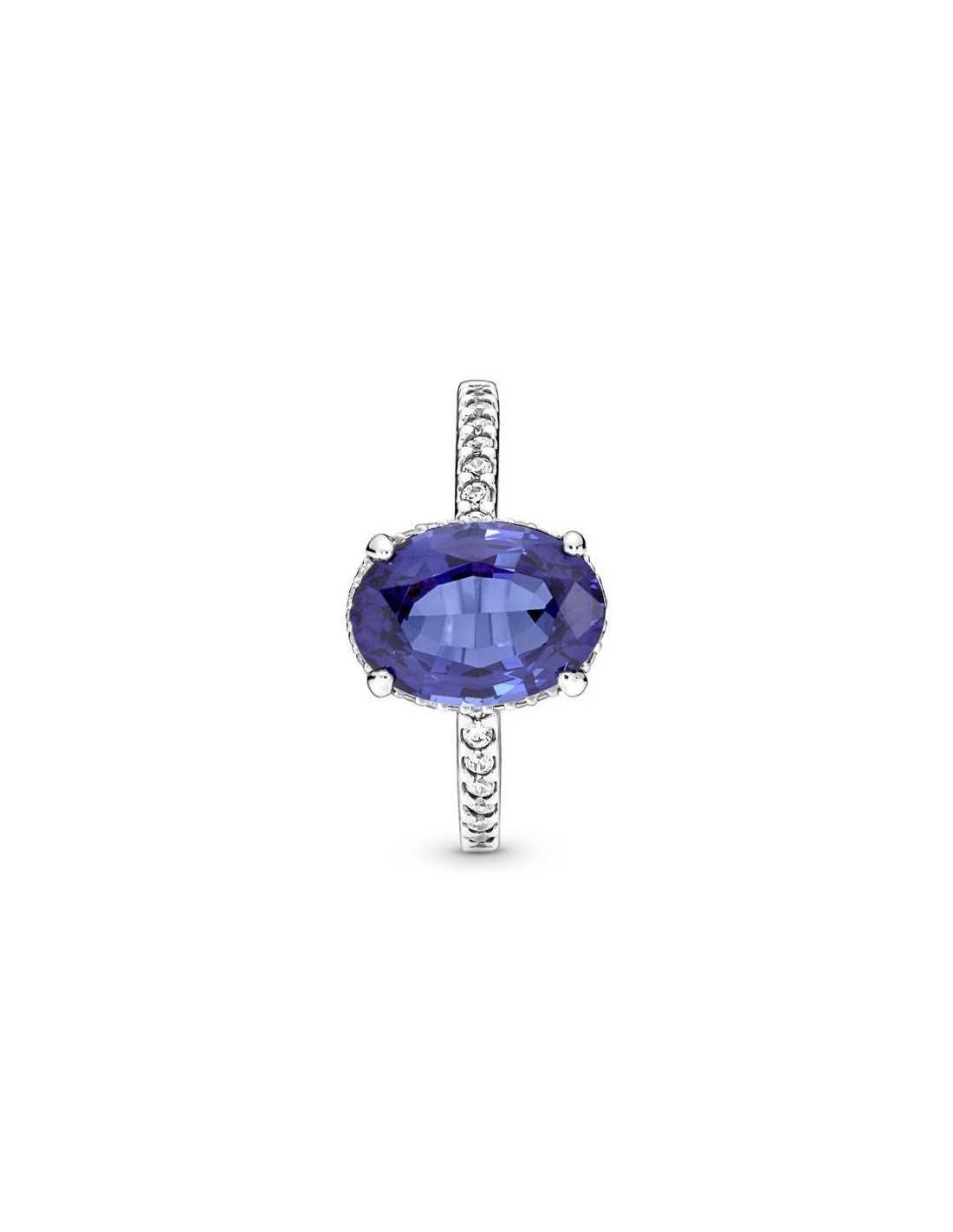 Anillo Pandora en plata de ley con cristal azul y circonitas