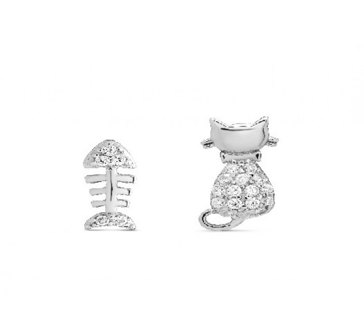 PENDIENTES PLATA GATO Y RASPA CIRCONITAS PE5554R