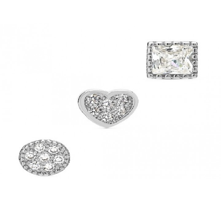SET 3 PENDIENTES PLATA CIRCULO CORAZON CUADRADO PE5832R