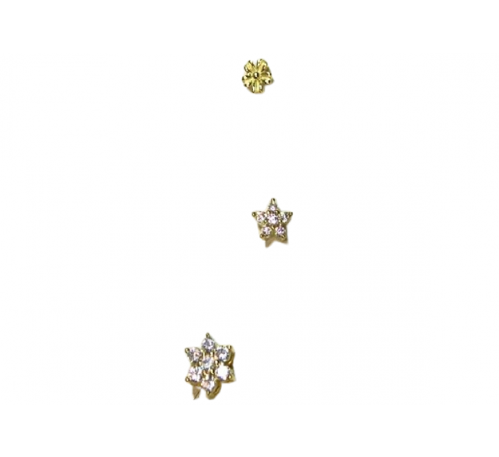 SET 3 PENDIENTES PLATA DORADA 3 FLORES PE5829CH