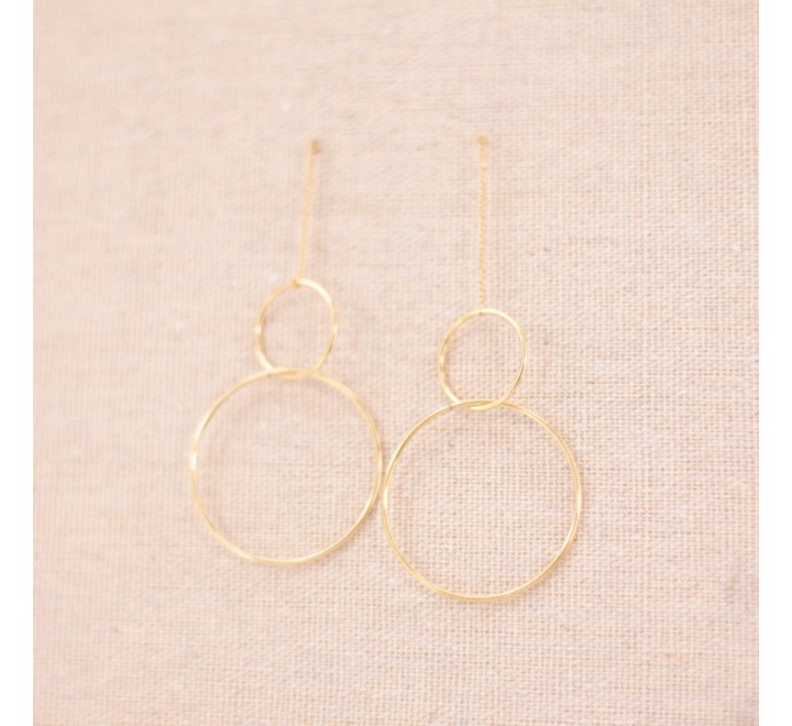 PENDIENTES ACERO DORADO LARGOS CADENA DOS CIRCULOS 130109-01