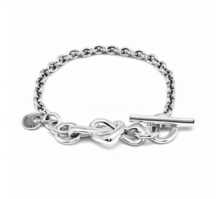 PULSERA PANDORA PLATA CORAZONES BROCHE EN T 598100-20