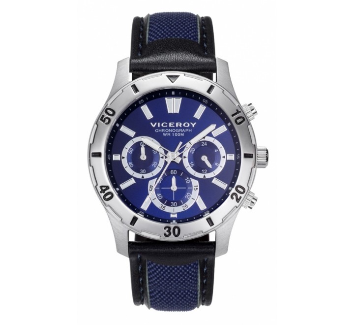 RELOJ VICEROY 401133-37 CORREA PIEL AZUL Y NEGRA CAJA ACERO