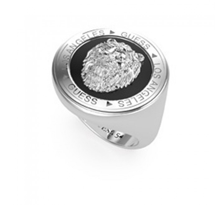 ANILLO GUESS ACERO PIEDRA NEGRA Y LEON JUMR01315JWSTBK62