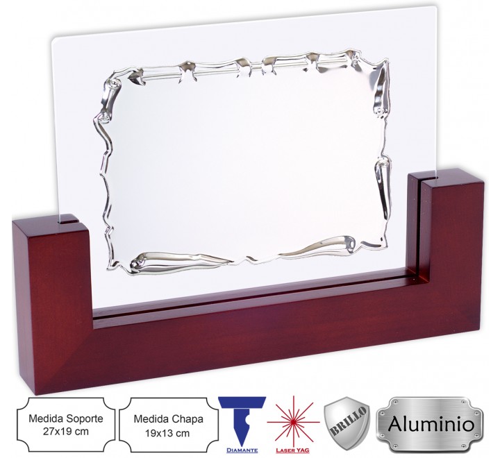 PLACA DEAM ALUMINIO BASE MADERA Y CRISTAL 12727-E