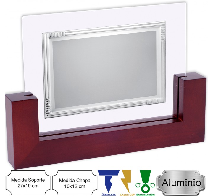 PLACA DEAM ALUMINIO BASE MADERA Y CRISTAL 12874-E