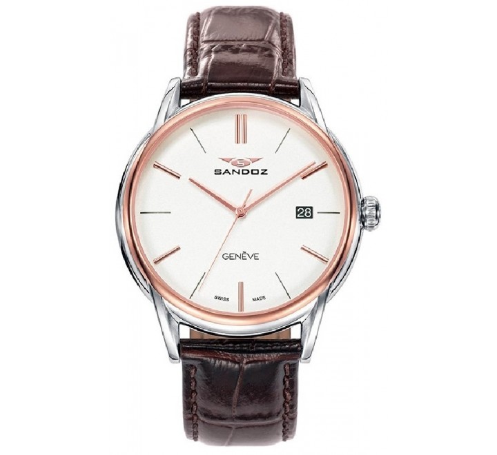 RELOJ SANDOZ 81471-07 CORREA PIEL MARRON Y BISEL ROSADO