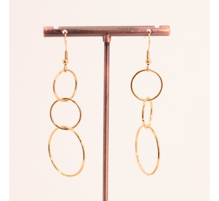 PENDIENTES ACERO DORADO TRIPLE ARO LISO 6X2CM 130930-01