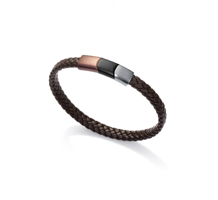 PULSERA VICEROY ACERO Y PIEL MARRON TRENZADA 1329P09011
