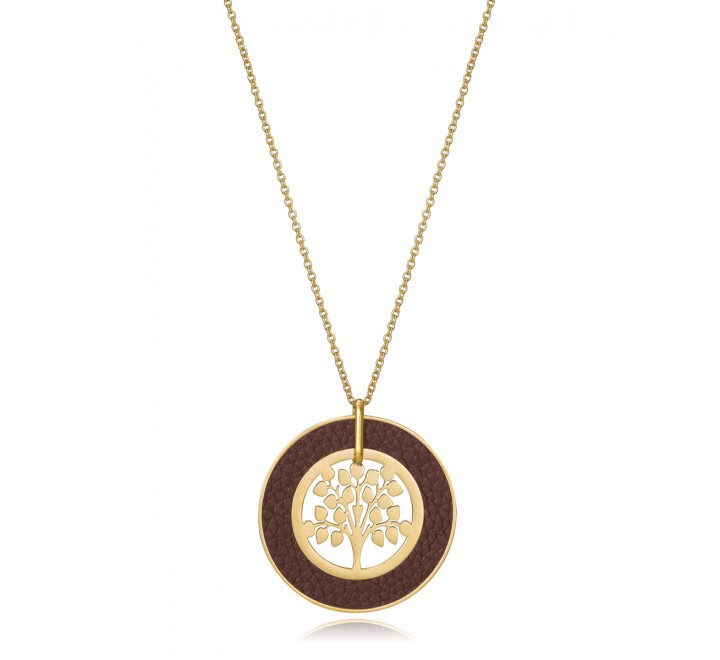 COLLAR VICEROY ACERO DORADO ARBOL Y PIEL MARRON 1346C01211