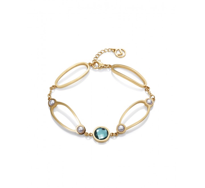 PULSERA VICERO ACERO DORADO PERLA CRISTAL VERDE 15092P01012