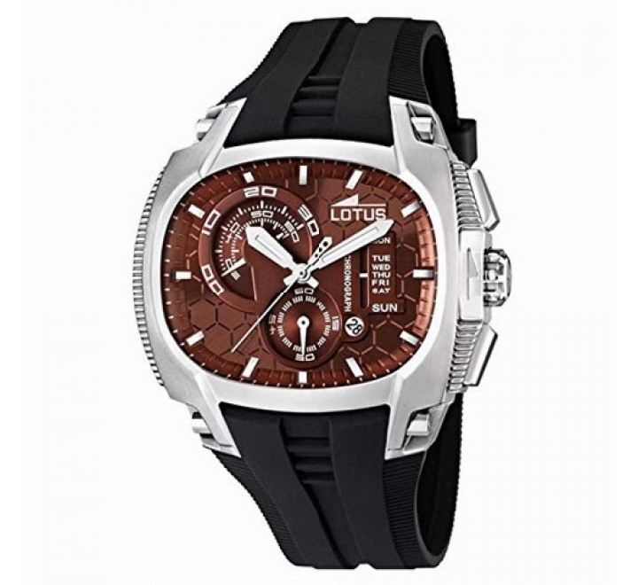 RELOJ LOTUS SILICONA NEGRA CAJA ACERO ESFERA MARRON 15754/7