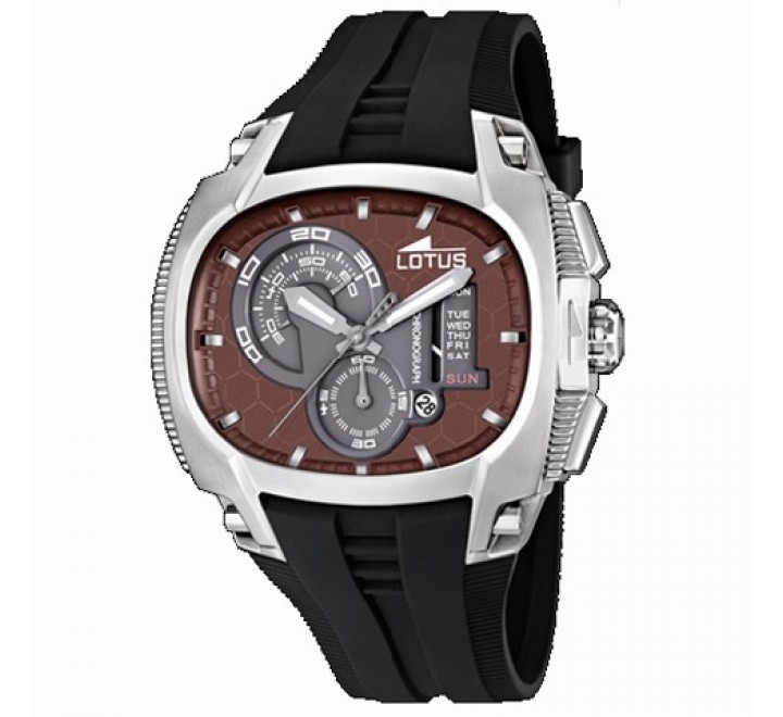 RELOJ LOTUS SILICONA NEGRA CAJA ACERO ESFERA MARRON 15754/3