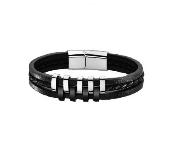 PULSERA LOTUS LS1838/2/1 CUERO NEGRO ACERO Y ACERO NEGRO