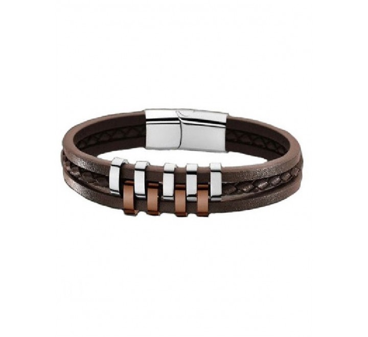 PULSERA LOTUS LS1838/2/3 CUERO MARRON ACERO BICOLOR