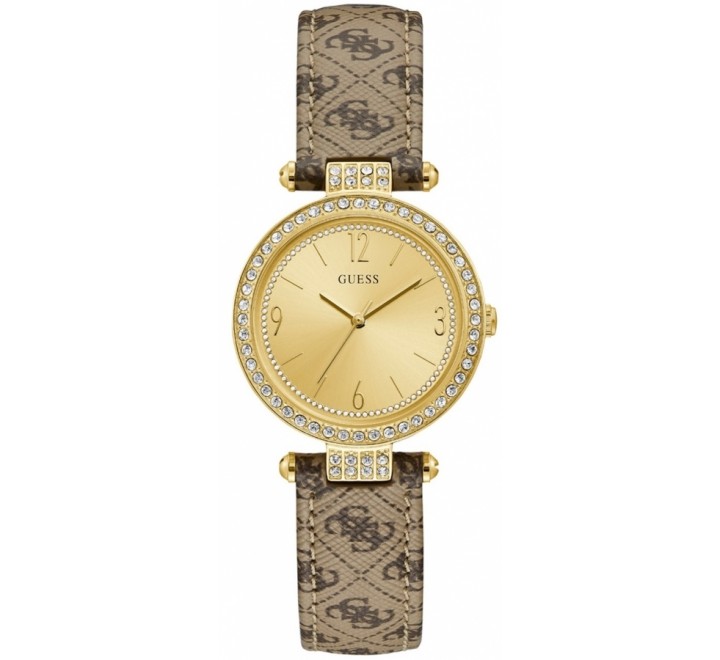 RELOJ GUESS W1230L2 CORREA PIEL ACERO CHAPADO DORADO CIRCONI