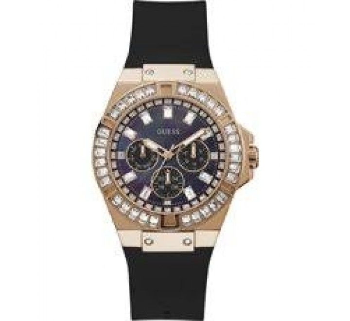 RELOJ GUESS GW0118L2 CAUCHO NEGRO CAJA CHAPADO ROSADO CIRCON