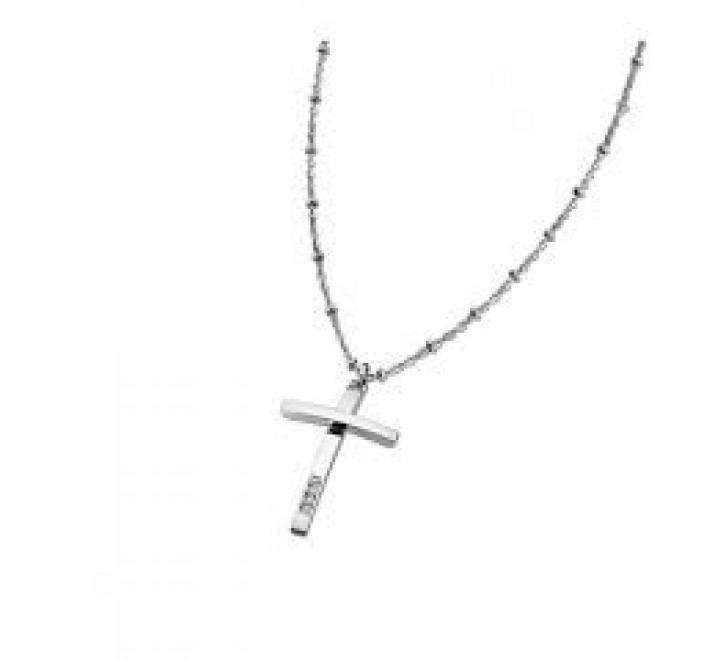 COLLAR LOTUS LS1660/1/1 ACERO CRUZ LISA Y TRES CIRCONITAS