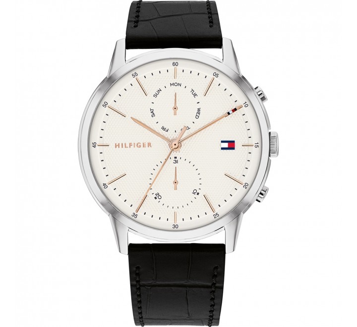 RELOJ TOMMY HILFIGER 1710434 CORREA PIEL NEGRA ESFERA BLANCA