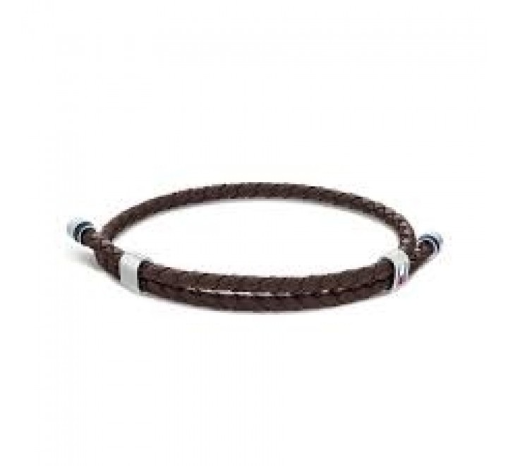 PULSERA TOMMY HILFIGER 2790223 CUERO TRENZADO MARRON ACERO