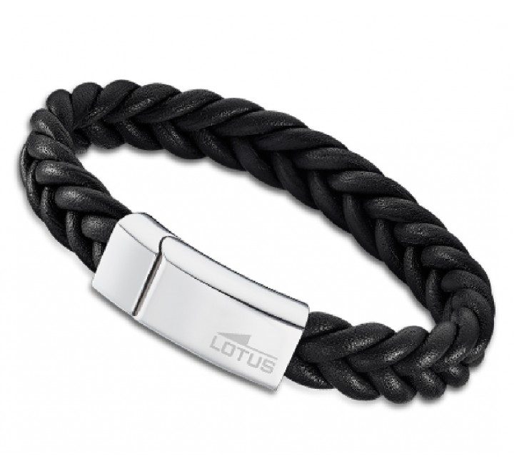 PULSERA LOTUS LS2095/2/2 CUERO TRENZADO NEGRO CIERRE ACERO