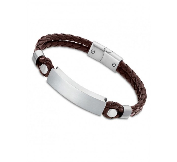 PULSERA LOTUS LS2103/2/1 CUERO MARRON TRENZADO PLACA ACERO