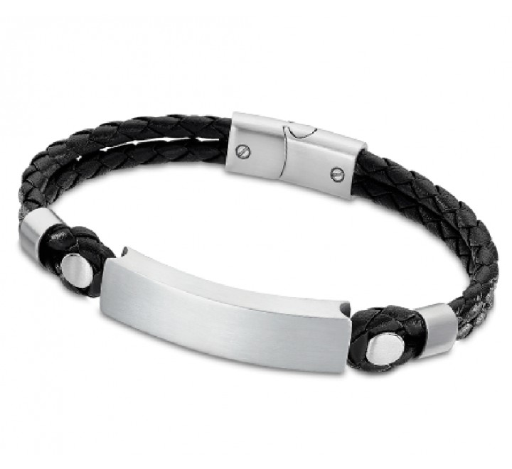 PULSERA LOTUS LS2103/2/2 CUERO NEGRO TRENZADO PLACA ACERO