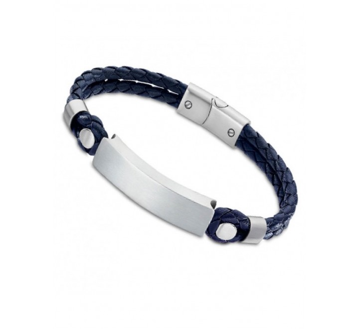 PULSERA LOTUS LS2103/2/3 CUERO TRENZADO AZUL PLACA ACERO