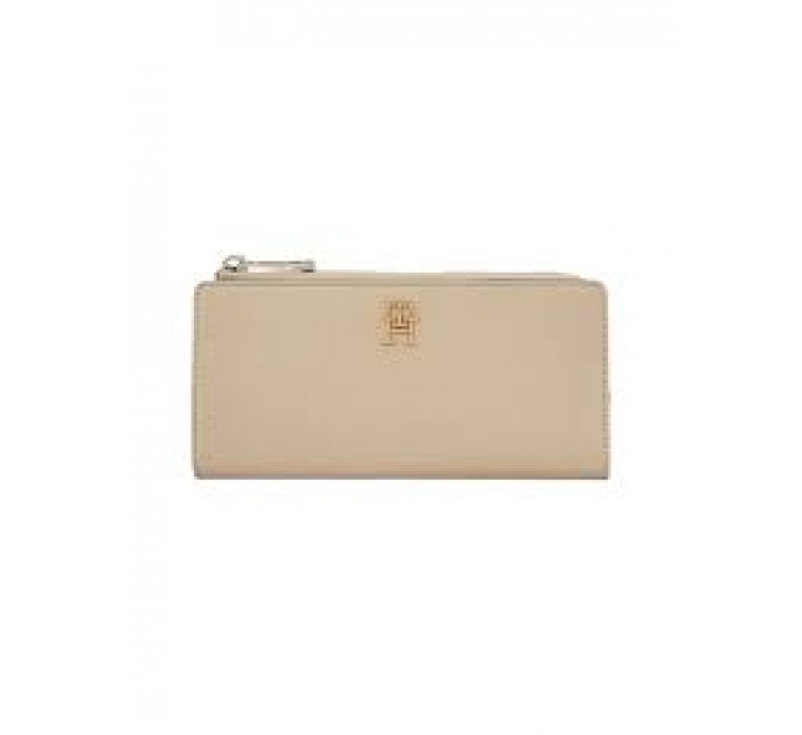 BILLETERA TOMMY HILFIGER BEIGE LOGO DORADO AW0AW14643 AEG