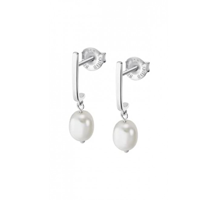 PENDIENTES LOTUS PLATA BARRA LISA Y PERLA LARGO LP3415-4/1