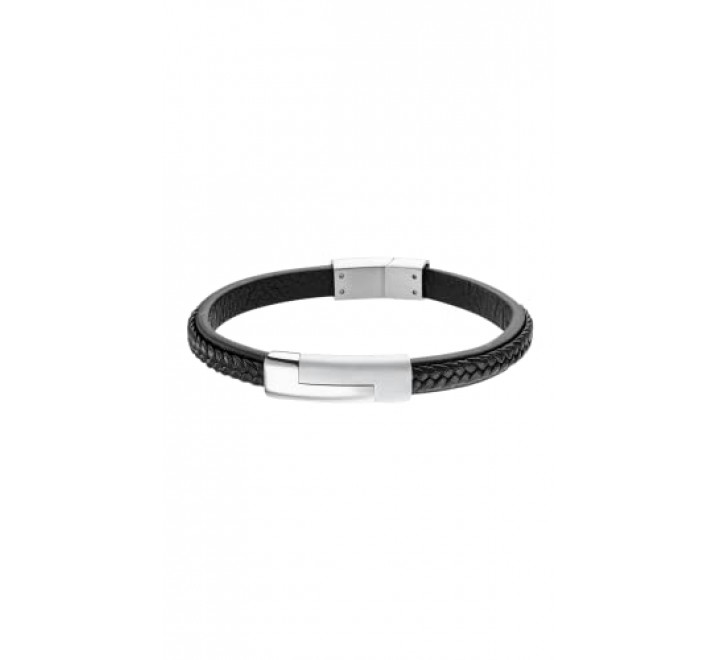 PULSERA LOTUS CUERO NEGRO Y ACERO LS1965/2/1
