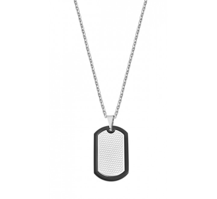 COLLAR LOTUS ACERO PLACA ACERO NEGRO Y TALLADA LS2211/1/1
