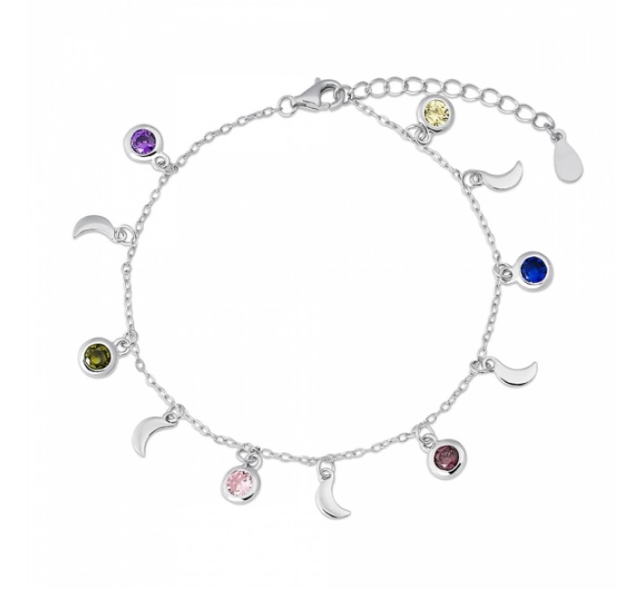 PULSERA PLATA CADENA FORZADA 5 LUNAS Y 6 CHATONES 9108676