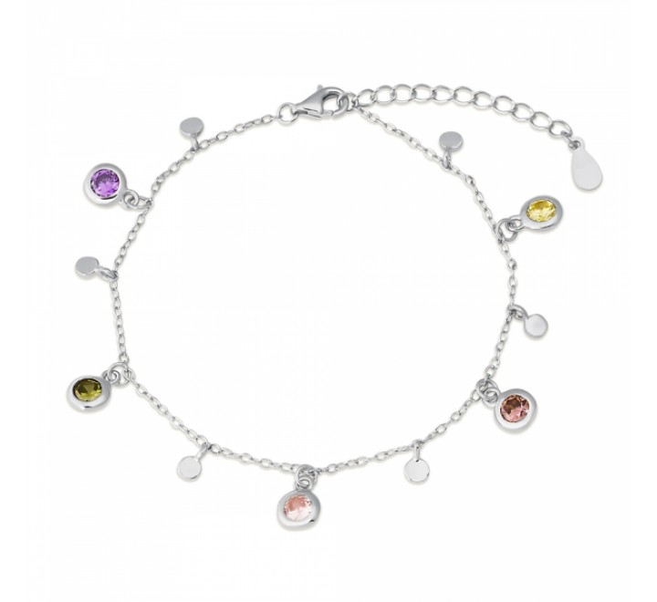 PULSERA PLATA CADENA FORZADA 5 CHATONES COLORES 9108268
