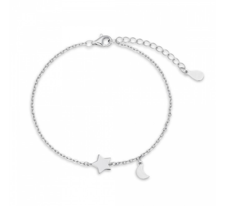 PULSERA PLATA UNO MAS CADENA FORZADA ESTRELLA Y LUNA 9100485