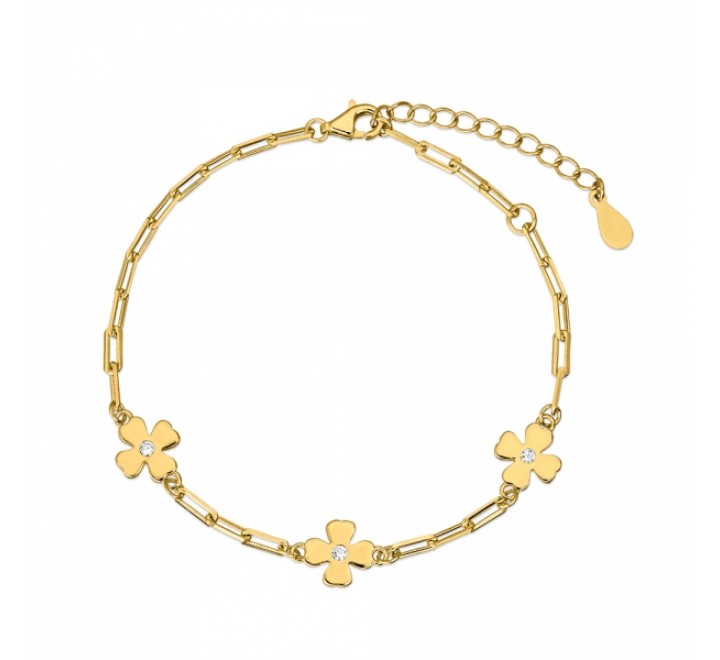 PULSERA PLATA DORADA 3 TREBOLES 6MM CON CIRCONITA 9111479