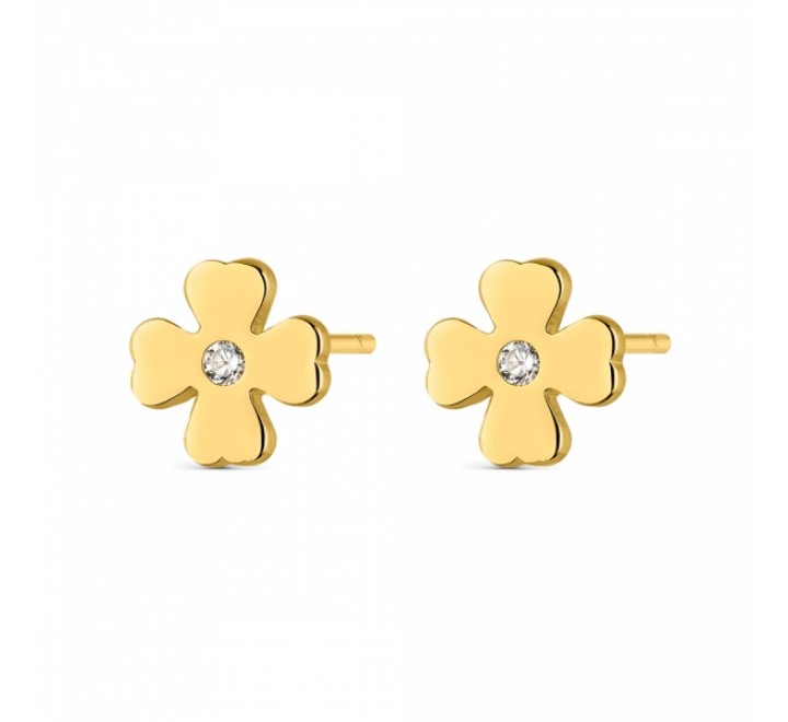 PENDIENTES PLATA DORADA TREBOL 8MM CON CIRCONITA 9111466