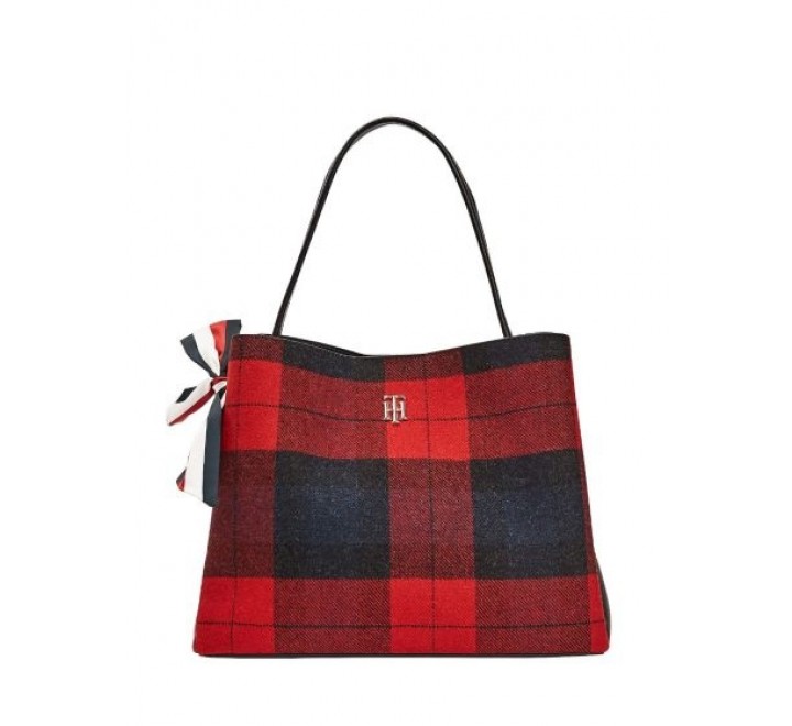 BOLSO TOMMY HILFIGER AW0AW09041 CJM TELA CUADROS ROJO Y AZUL