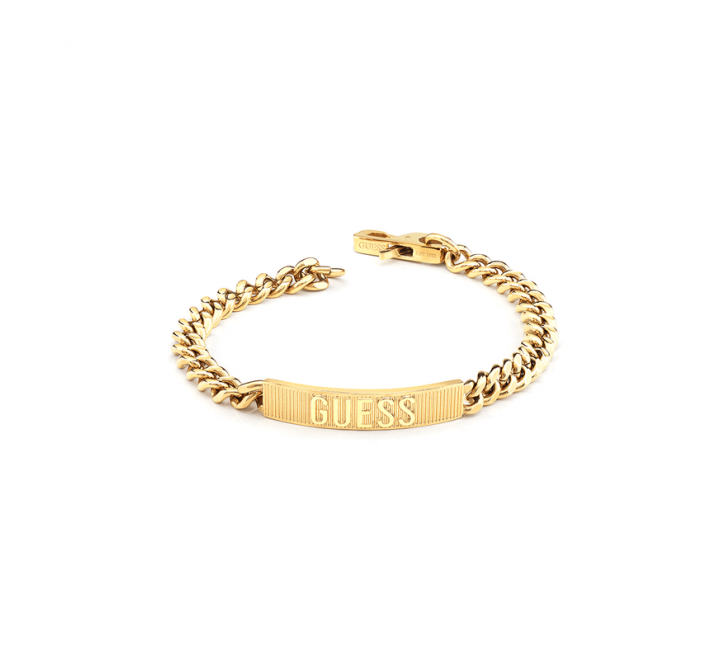 PULSERA GUESS ESLABON ACERO DORADO Y CHAPA JUMB01356JWYGS