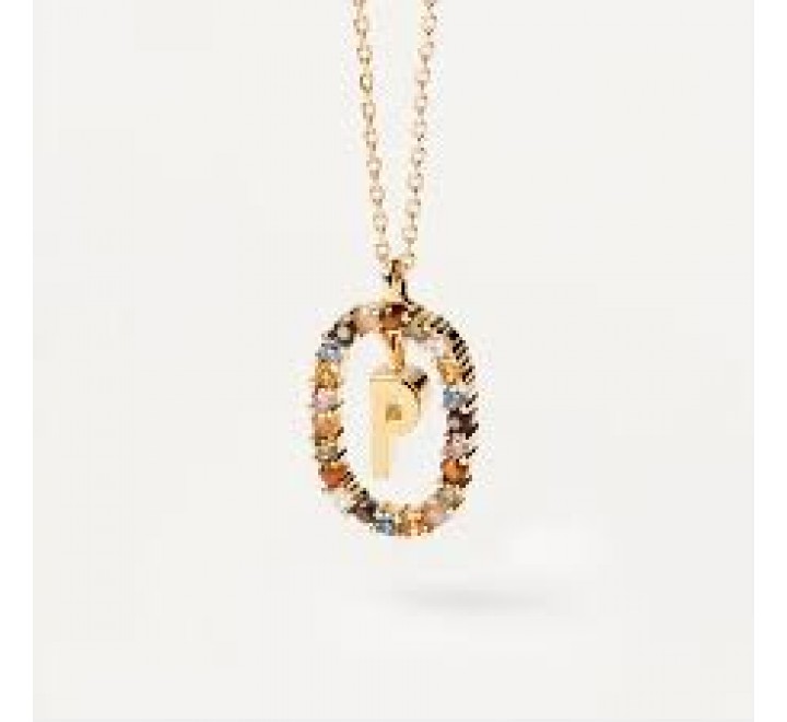 COLLAR PDPAOLA PLATA CHAPADA LETRA P CIRCONITAS COLORES CO01-275-U