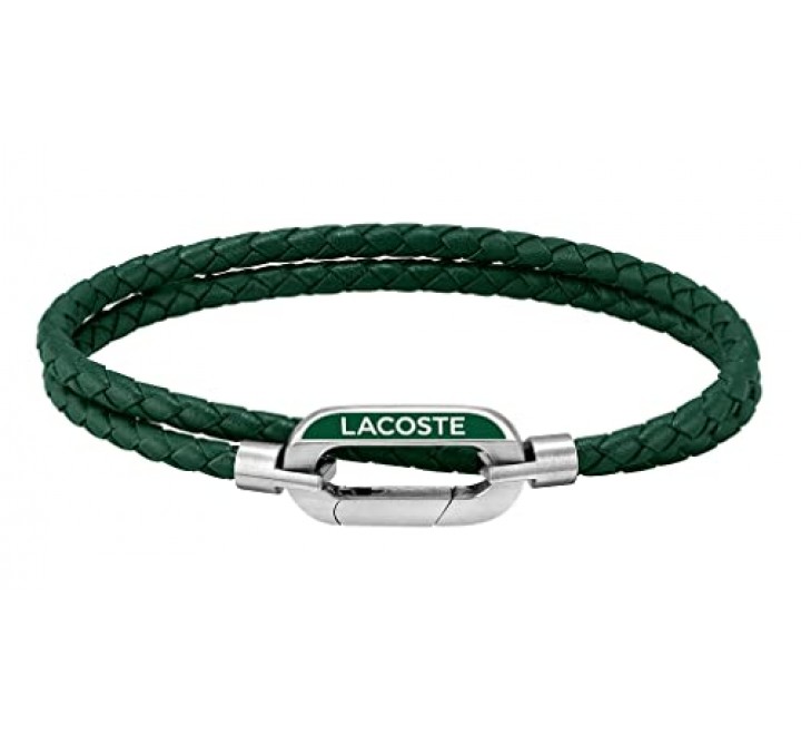 PULSERA LACOSTE CUERO DOBLE TRENZADO VERDE 2040111