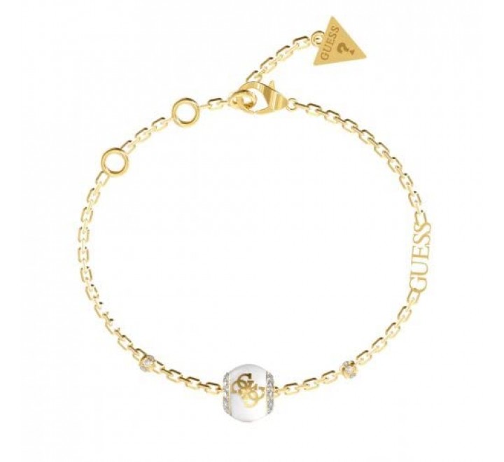 PULSERA GUESS ACERO DORADO BOLITA BLANCA JUBB02282JWYGWHS