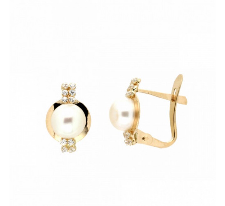 PENDIENTE DE ORO CON PERLA Y CIRCONITA 35-8096-P