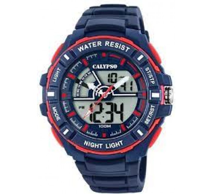 RELOJ CALYPSO ANADIGI SILICONA AZUL CAJA AZUL Y ROJO K5769/2