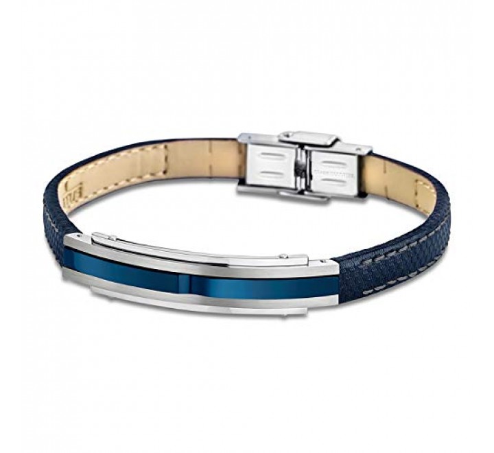 PULSERA LOTUS CUERO AZUL Y ACERO LS1809/2/2
