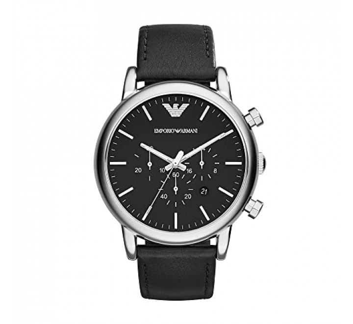RELOJ EMPORIO ARMANI CAJA ACERO CORREA PIEL NEGRA AR1828