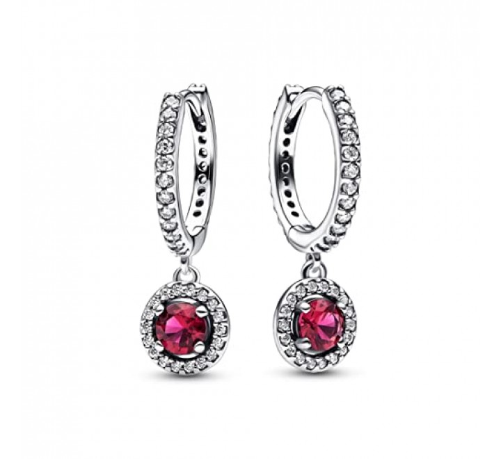 PENDIENTES PANDORA PLATA ARO Y CIRCULO ROJO 292379C01