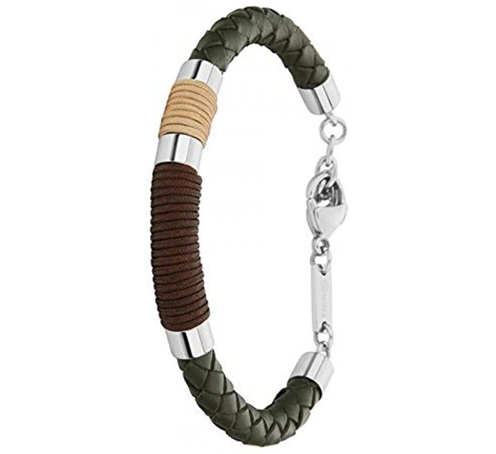 PULSERA MAREA CUERO VERDE TRENZADO Y ACERO D00103/158