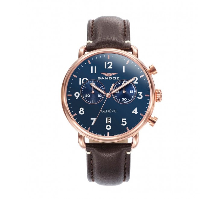 RELOJ SANDOZ 81491-34 CORREA PIEL MARRON CAJA ROSADA