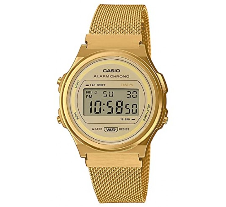 RELOJ CASIO DIGITAL CAJA Y ARMIS ACERO DORADO A171WEMG-9AEF